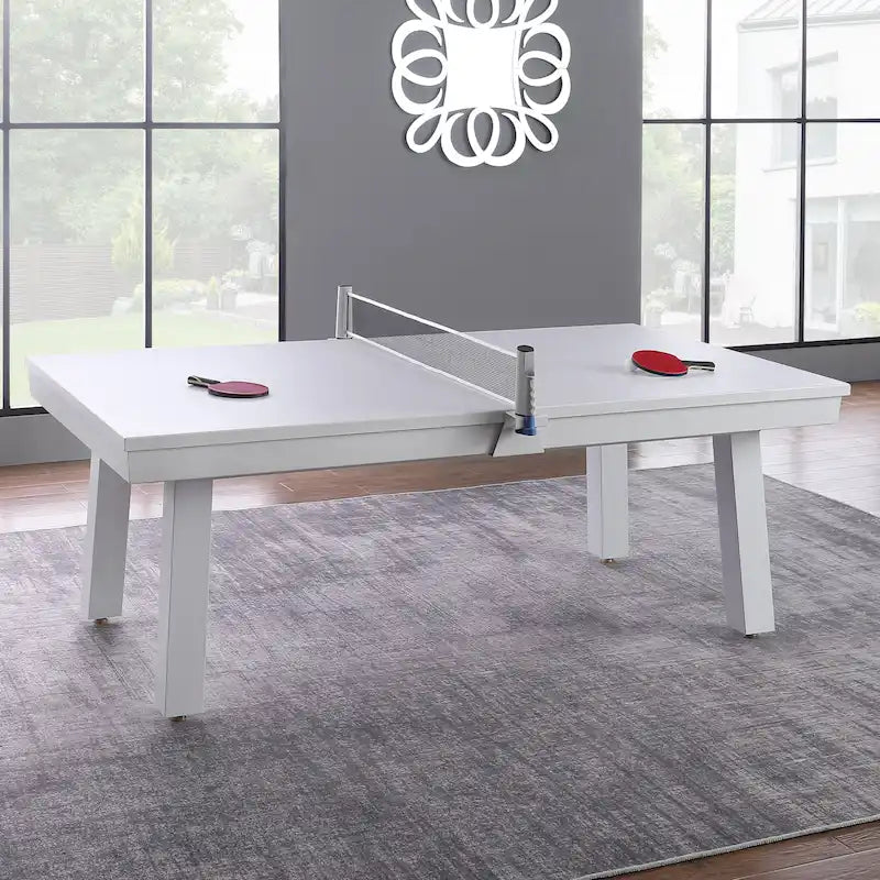 Ensemble table de billard Laguna pour intérieur/extérieur, 2,13 m (7 pi), en ardoise, avec 2 bancs et accessoires, finition blanche.