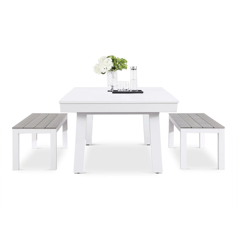 Ensemble table de billard Laguna pour intérieur/extérieur, 2,13 m (7 pi), en ardoise, avec 2 bancs et accessoires, finition blanche.