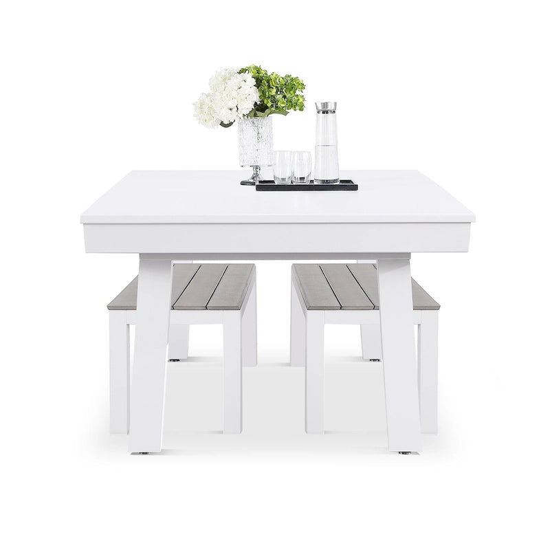 Ensemble table de billard Laguna pour intérieur/extérieur, 2,13 m (7 pi), en ardoise, avec 2 bancs et accessoires, finition blanche.