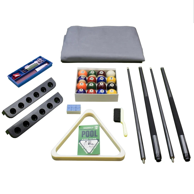 Ensemble table de billard Laguna pour intérieur/extérieur, 2,13 m (7 pi), en ardoise, avec 2 bancs et accessoires, finition blanche.
