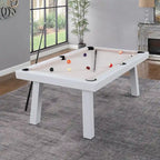 Ensemble table de billard Laguna pour intérieur/extérieur, 2,13 m (7 pi), en ardoise, avec 2 bancs et accessoires, finition blanche.