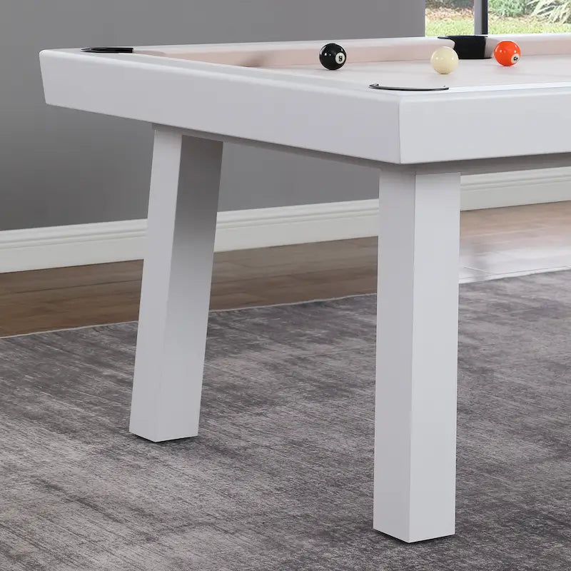 Ensemble table de billard Laguna pour intérieur/extérieur, 2,13 m (7 pi), en ardoise, avec 2 bancs et accessoires, finition blanche.
