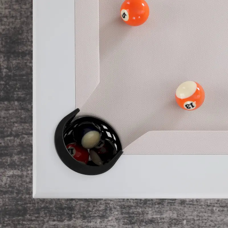 Ensemble table de billard Laguna pour intérieur/extérieur, 2,13 m (7 pi), en ardoise, avec 2 bancs et accessoires, finition blanche.