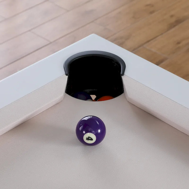 Ensemble table de billard Laguna pour intérieur/extérieur, 2,13 m (7 pi), en ardoise, avec 2 bancs et accessoires, finition blanche.