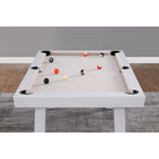 Ensemble table de billard Laguna pour intérieur/extérieur, 2,13 m (7 pi), en ardoise, avec 2 bancs et accessoires, finition blanche.