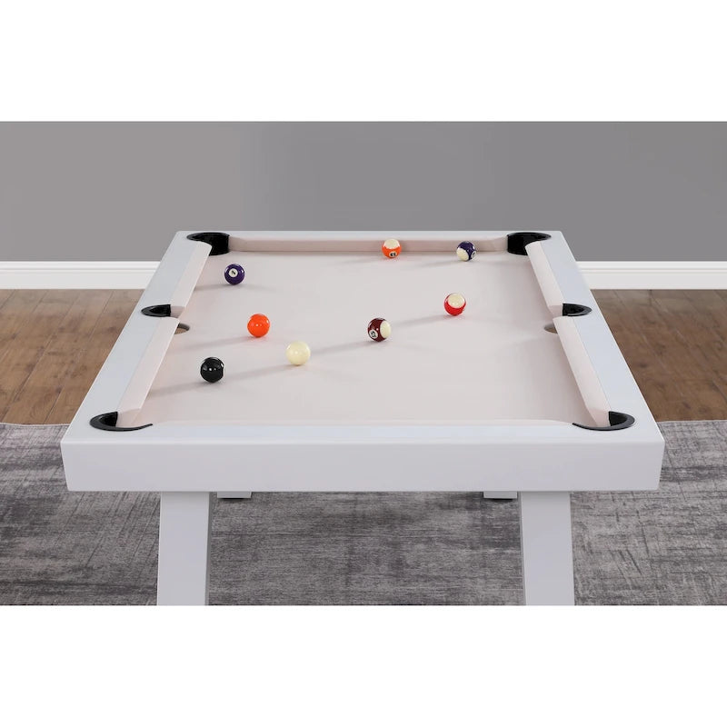 Ensemble table de billard Laguna pour intérieur/extérieur, 2,13 m (7 pi), en ardoise, avec 2 bancs et accessoires, finition blanche.