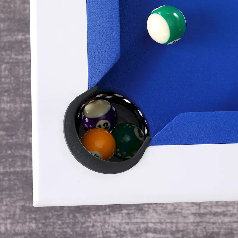 Ensemble table de billard Laguna pour intérieur/extérieur, 2,13 m (7 pi), en ardoise, avec 2 bancs et accessoires, finition blanche.