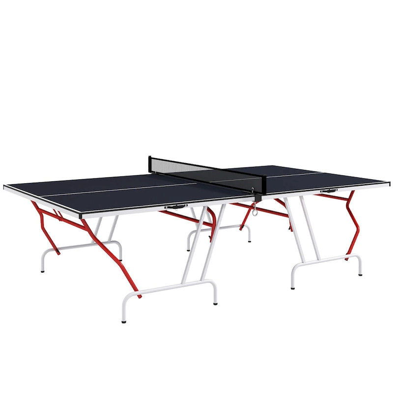 Table de ping-pong Soozier, format standard, pliable en quatre, portable, avec filet, raquettes et balles, en MDF, gris anthracite.