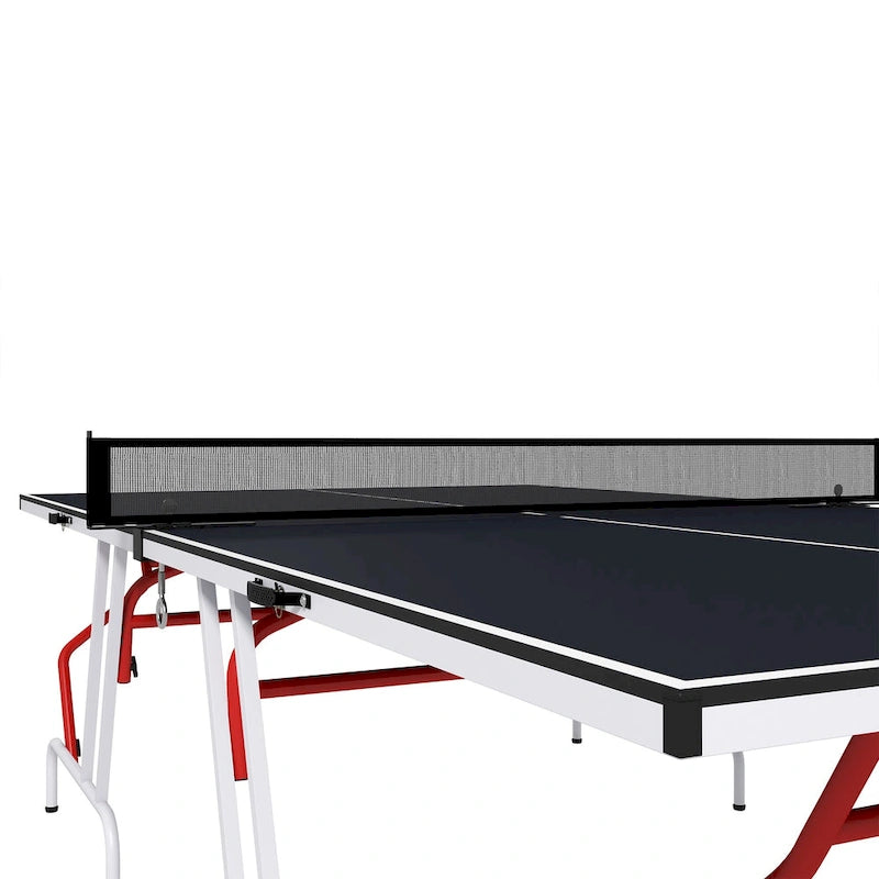 Table de ping-pong Soozier, format standard, pliable en quatre, portable, avec filet, raquettes et balles, en MDF, gris anthracite.