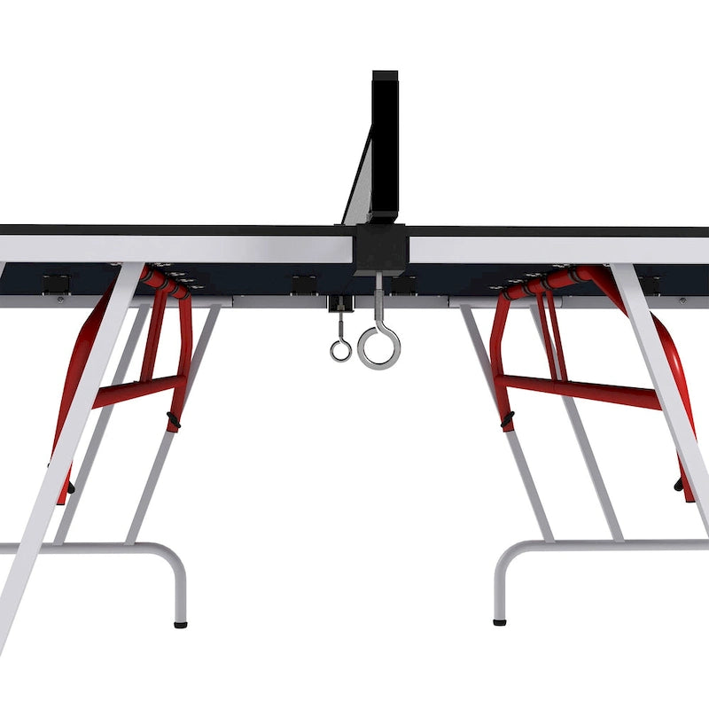 Table de ping-pong Soozier, format standard, pliable en quatre, portable, avec filet, raquettes et balles, en MDF, gris anthracite.