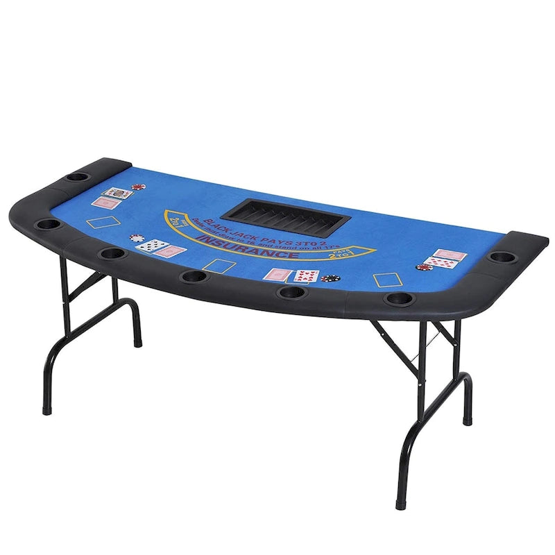 HomCom 72  7 Player Foldable Half Poker Table - Blue/Black