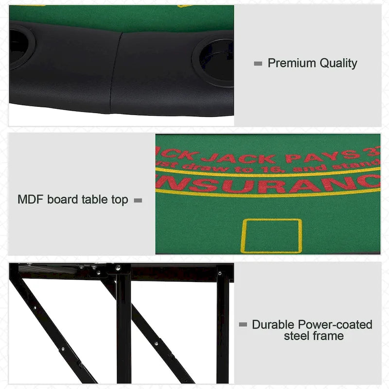 HomCom 72 Table de poker pliable demi-format pour 7 joueurs - Bleu/Noir