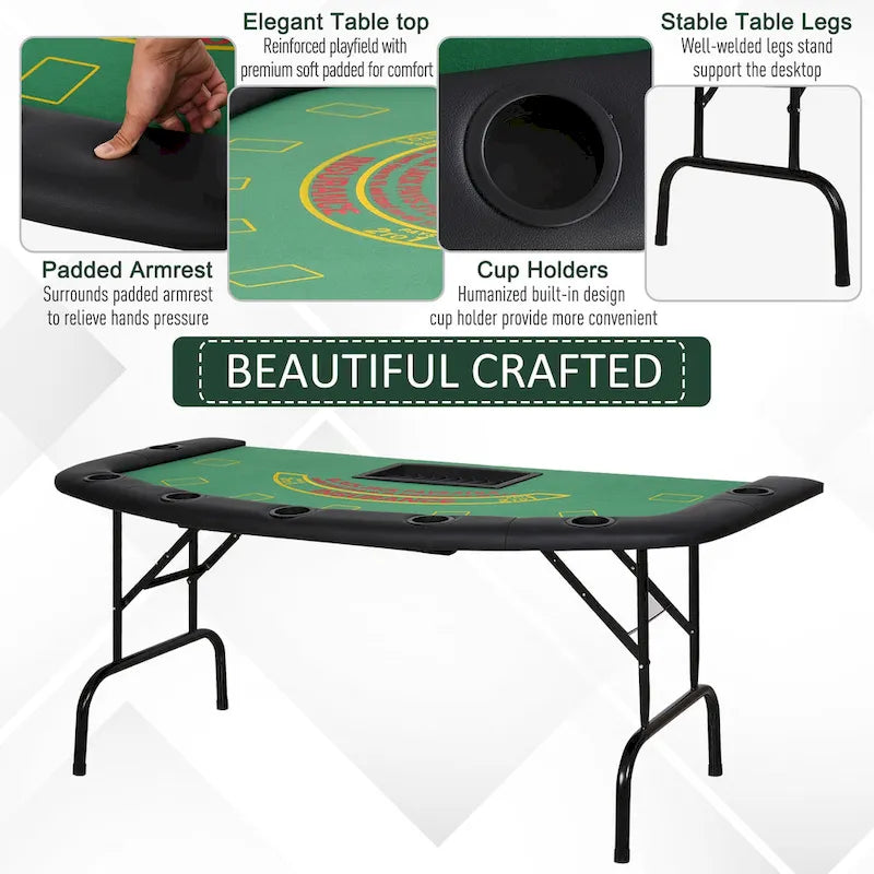 HomCom 72 Table de poker pliable demi-format pour 7 joueurs - Bleu/Noir