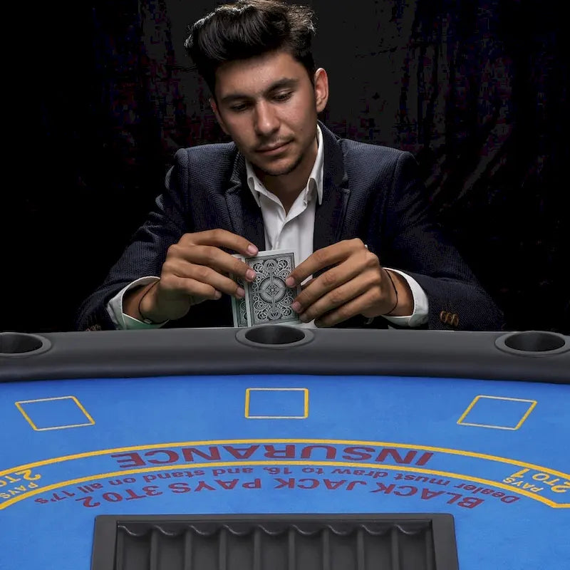 HomCom 72 Table de poker pliable demi-format pour 7 joueurs - Bleu/Noir