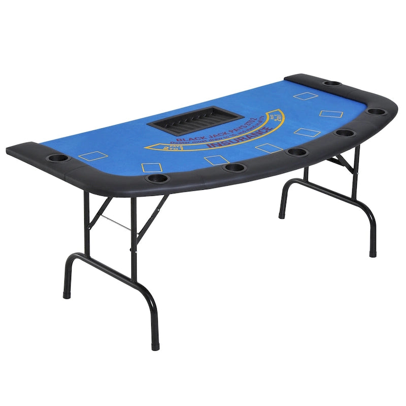 HomCom 72 Table de poker pliable demi-format pour 7 joueurs - Bleu/Noir