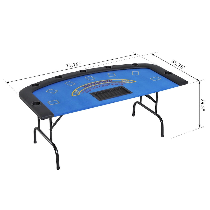 HomCom 72 Table de poker pliable demi-format pour 7 joueurs - Bleu/Noir