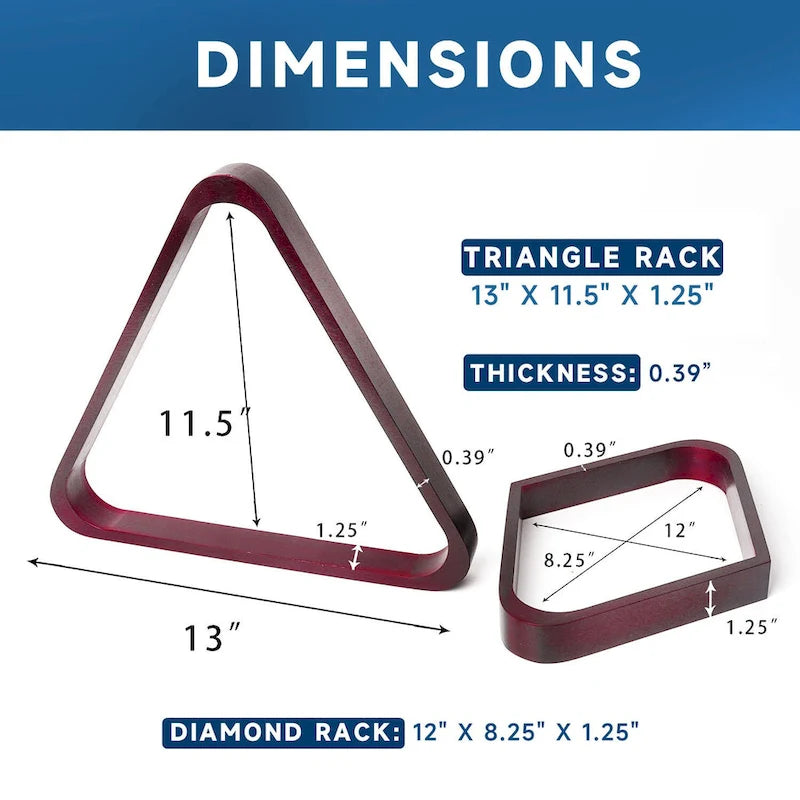 Râtelier à boules de billard GSE en acajou massif, en forme de triangle pour 8 boules et de diamant pour 9 boules, pour boules de 2-1/4 pouces.