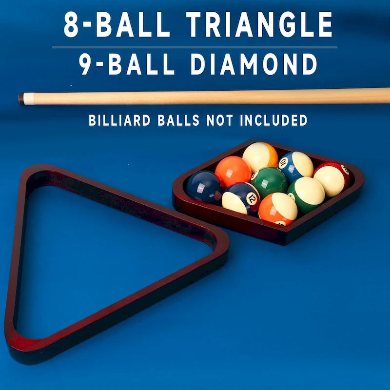 Râtelier à boules de billard GSE en acajou massif, en forme de triangle pour 8 boules et de diamant pour 9 boules, pour boules de 2-1/4 pouces.
