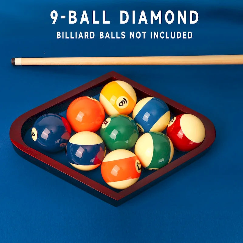 Râtelier à boules de billard GSE en acajou massif, en forme de triangle pour 8 boules et de diamant pour 9 boules, pour boules de 2-1/4 pouces.
