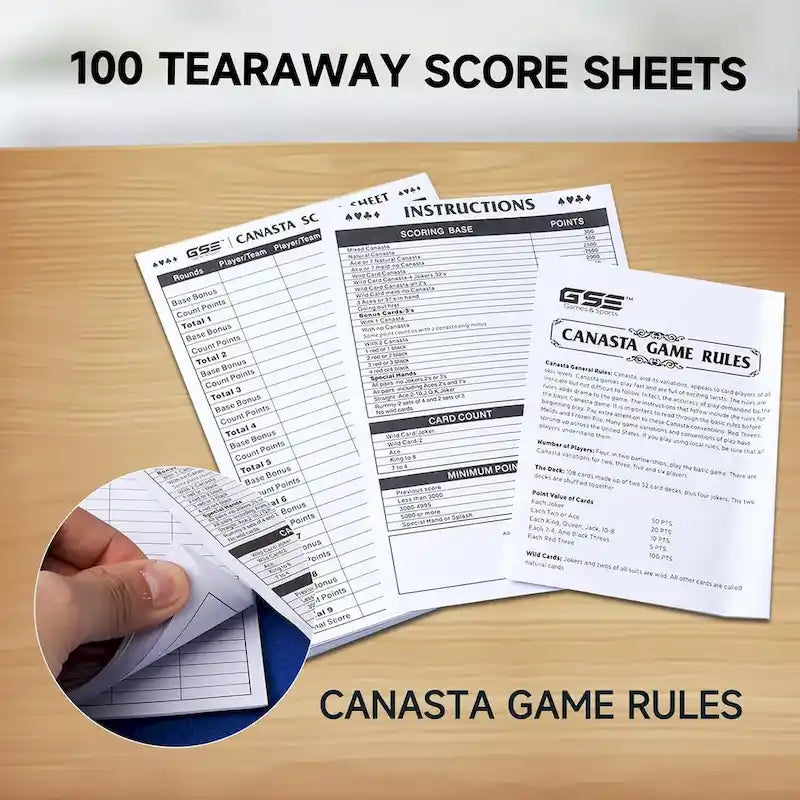 Jeu de cartes Canasta GSE comprenant 6 jeux de cartes Canasta avec valeurs de points, un mélangeur de cartes, un plateau de cartes rotatif et 100 feuilles de score.
