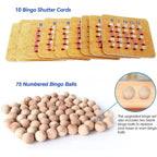 Jeu de bingo à volets GSE pour grands groupes. Grande cage et plateau de bingo en laiton, boules de bingo en bois 7/8, 10 cartes de bingo à volets