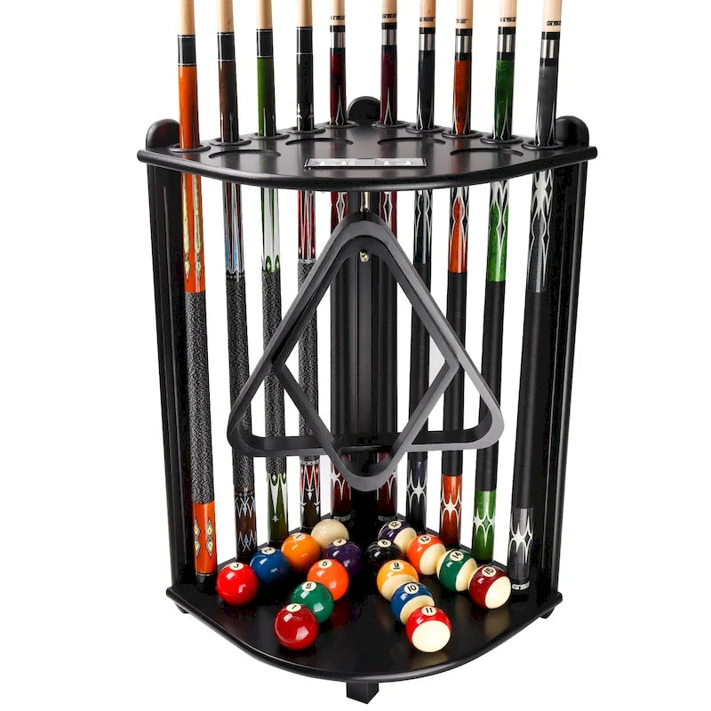 Porte-queues de billard GSE 10-Pool Cue en bois, style angle. Support de queue de billard sur pied.
