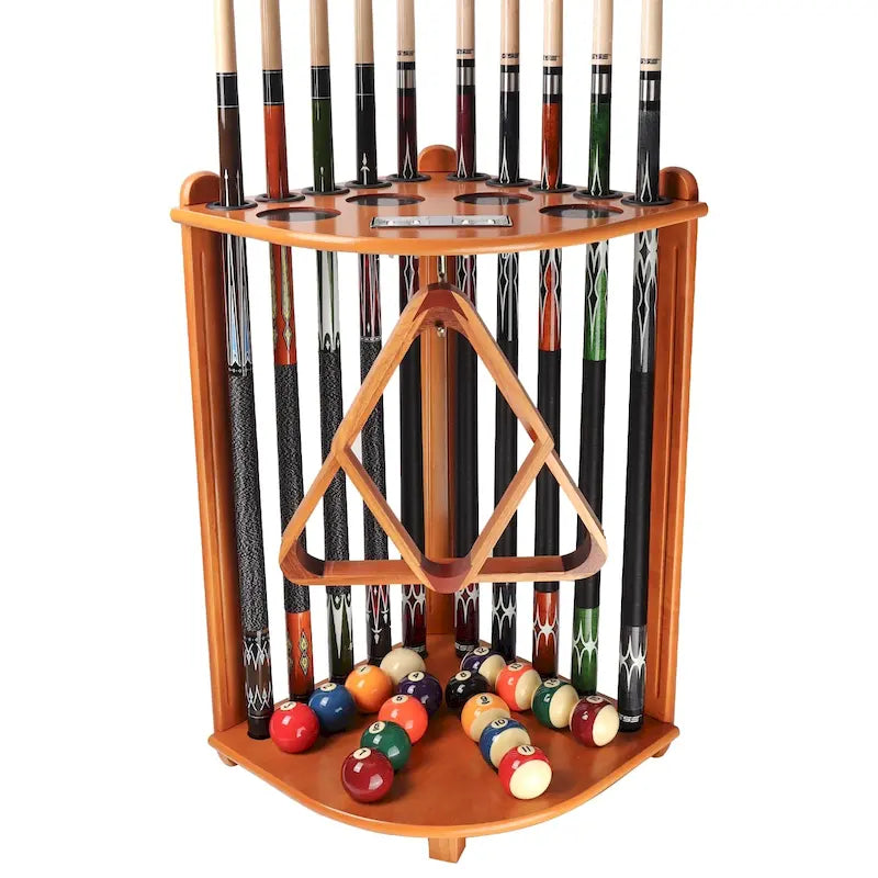 Porte-queues de billard GSE 10-Pool Cue en bois, style angle. Support de queue de billard sur pied.
