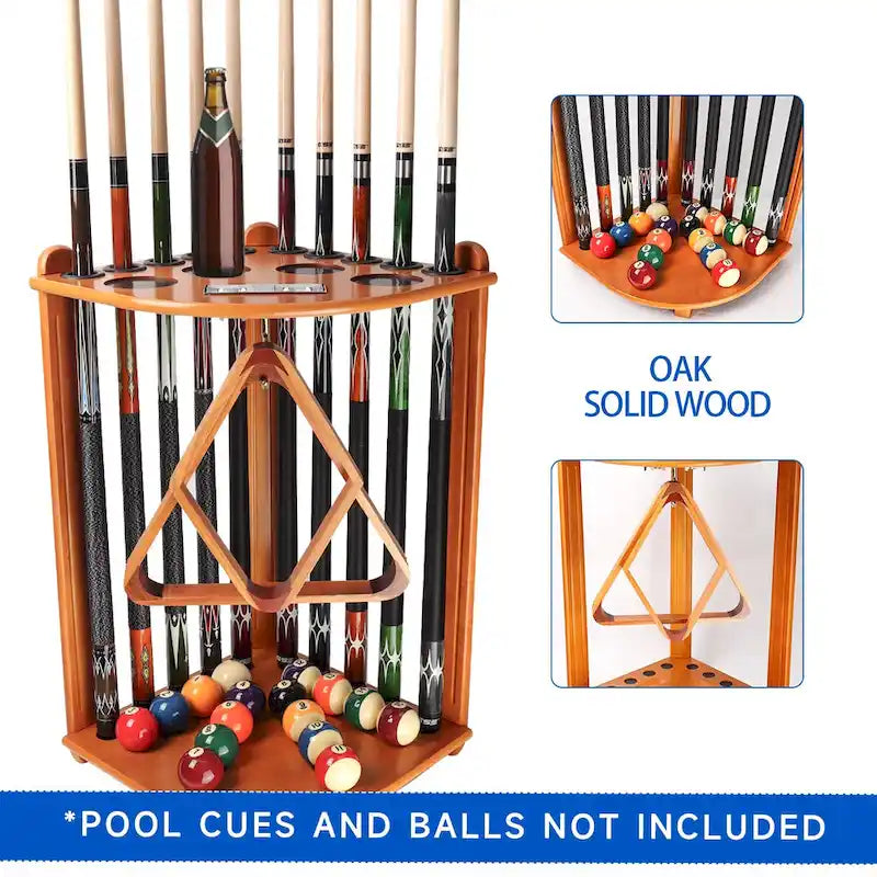 Porte-queues de billard GSE 10-Pool Cue en bois, style angle. Support de queue de billard sur pied.