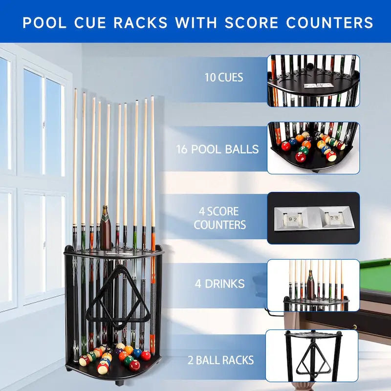 Porte-queues de billard GSE 10-Pool Cue en bois, style angle. Support de queue de billard sur pied.