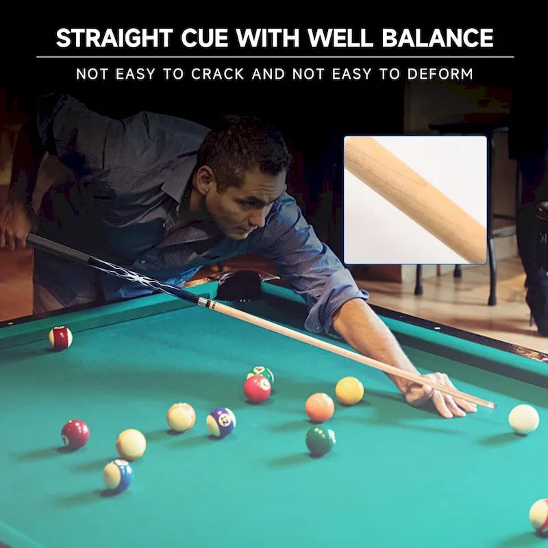 Queue de billard GSE 58 en érable canadien (2 pièces), pour hommes et femmes. Idéale pour une salle de jeux à domicile ou un bar.