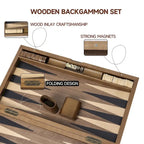Jeu de backgammon GSE 21 Premium avec plateau en bois incrusté, jeu de backgammon portable et pliable avec pions - 53 cm (21 pouces)