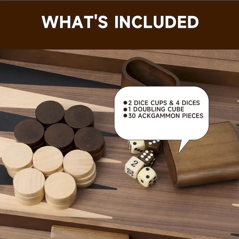 Jeu de backgammon GSE 21 Premium avec plateau en bois incrusté, jeu de backgammon portable et pliable avec pions - 53 cm (21 pouces)