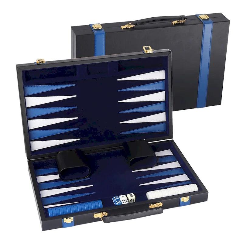 Jeu de backgammon GSE 22 en cuir premium, jeu de backgammon pliable et portable avec pions - Grand format