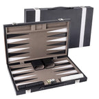 Jeu de backgammon GSE 22 en cuir premium, jeu de backgammon pliable et portable avec pions - Grand format