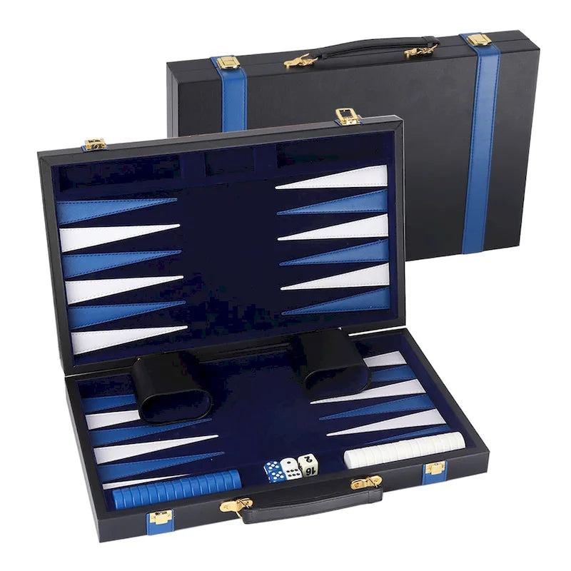 GSE 22  Premium Leather Backgammon Board Game Set, Portable Folding Backgammon Board Game with Game Pieces - Large