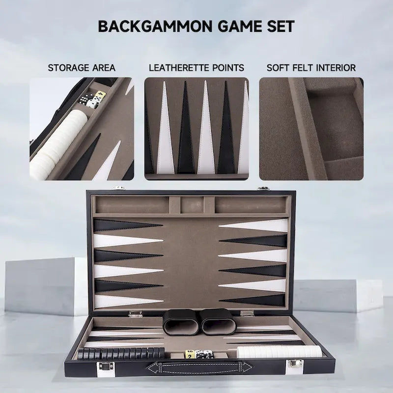 Jeu de backgammon GSE 22 en cuir premium, jeu de backgammon pliable et portable avec pions - Grand format