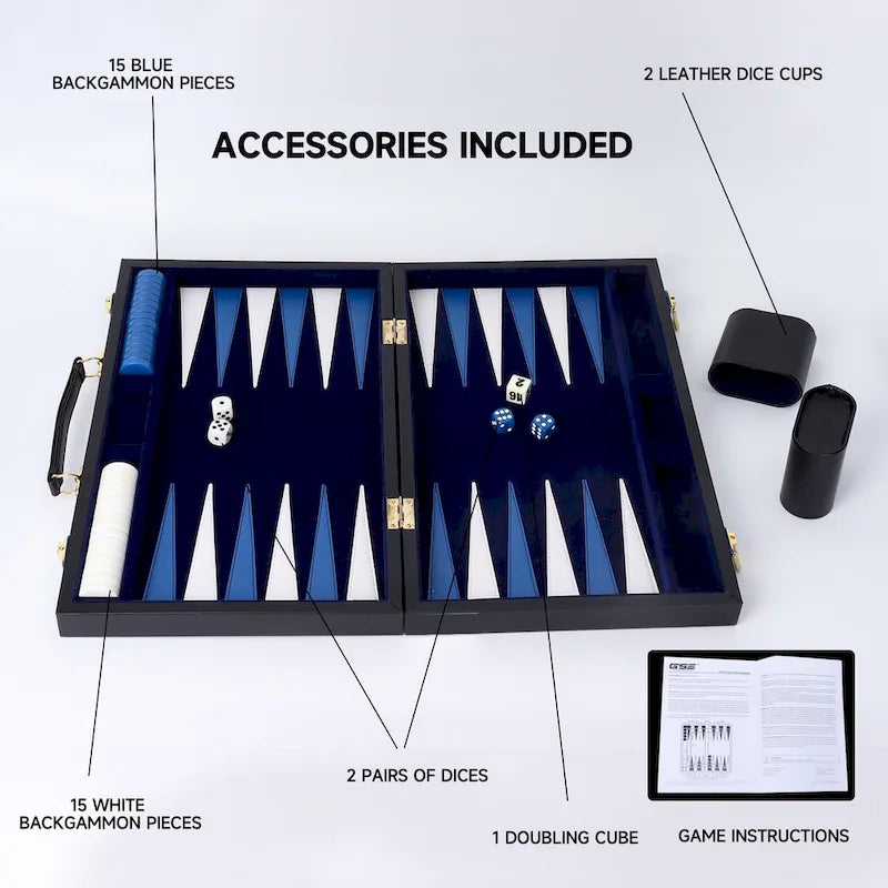 Jeu de backgammon GSE 22 en cuir premium, jeu de backgammon pliable et portable avec pions - Grand format