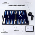 Jeu de backgammon GSE 22 en cuir premium, jeu de backgammon pliable et portable avec pions - Grand format