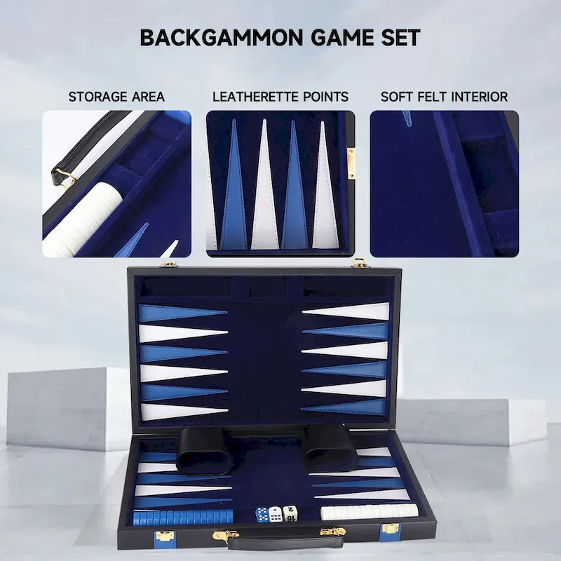 Jeu de backgammon GSE 22 en cuir premium, jeu de backgammon pliable et portable avec pions - Grand format