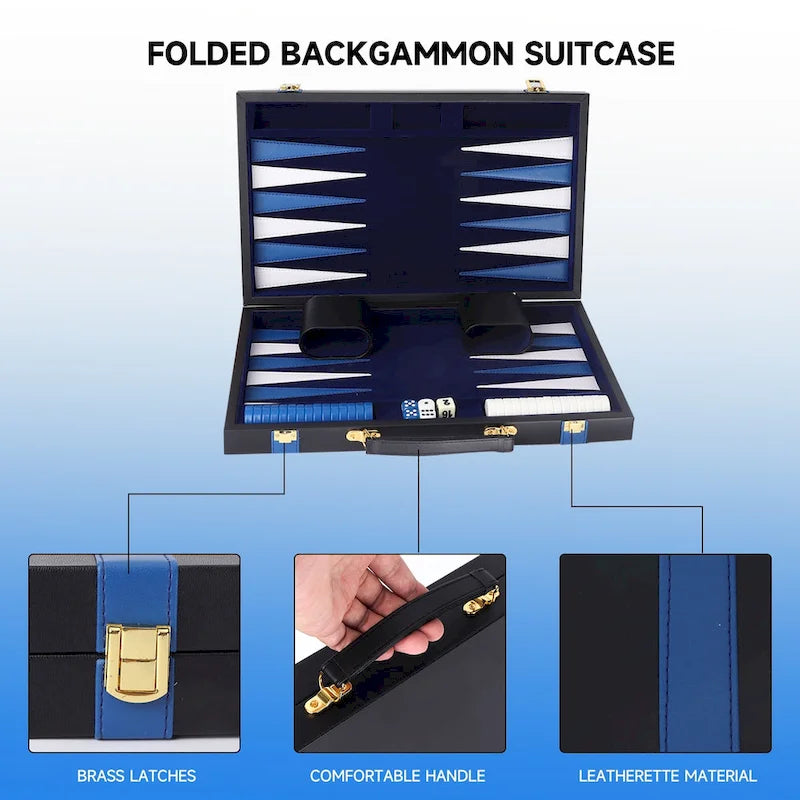 Jeu de backgammon GSE 22 en cuir premium, jeu de backgammon pliable et portable avec pions - Grand format