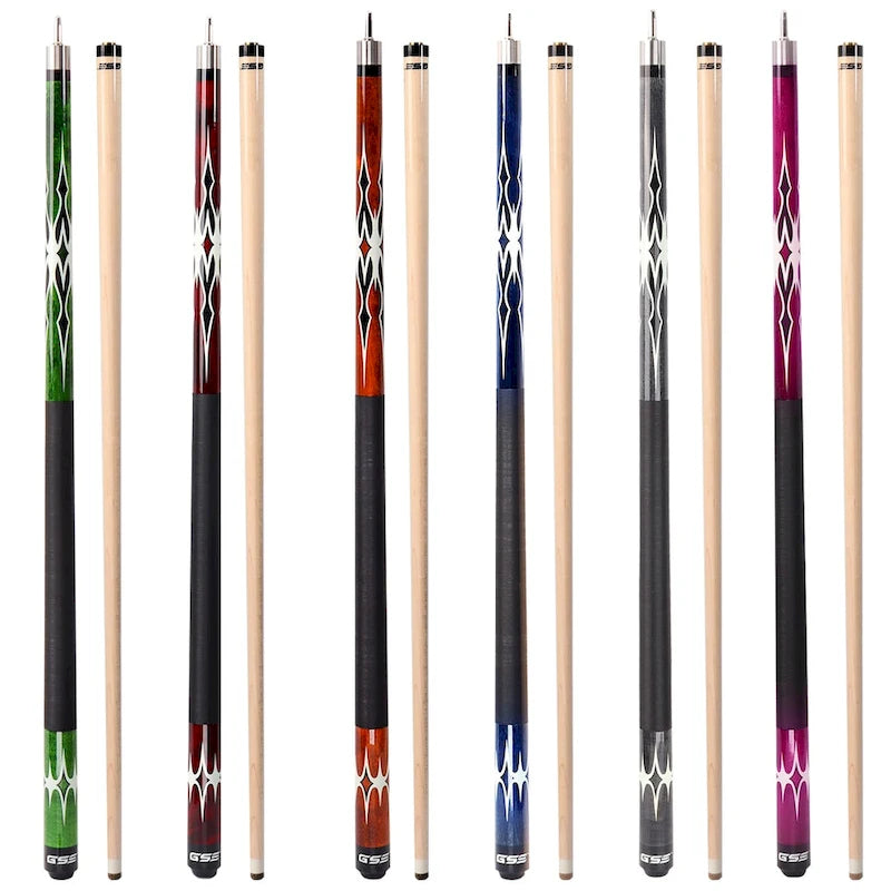 GSE Set of 6 Canadian Maple Hardwood Billiard Pool Cue Sticks. 58  2-Piece Pool Cue Set for House or Commercial Use
