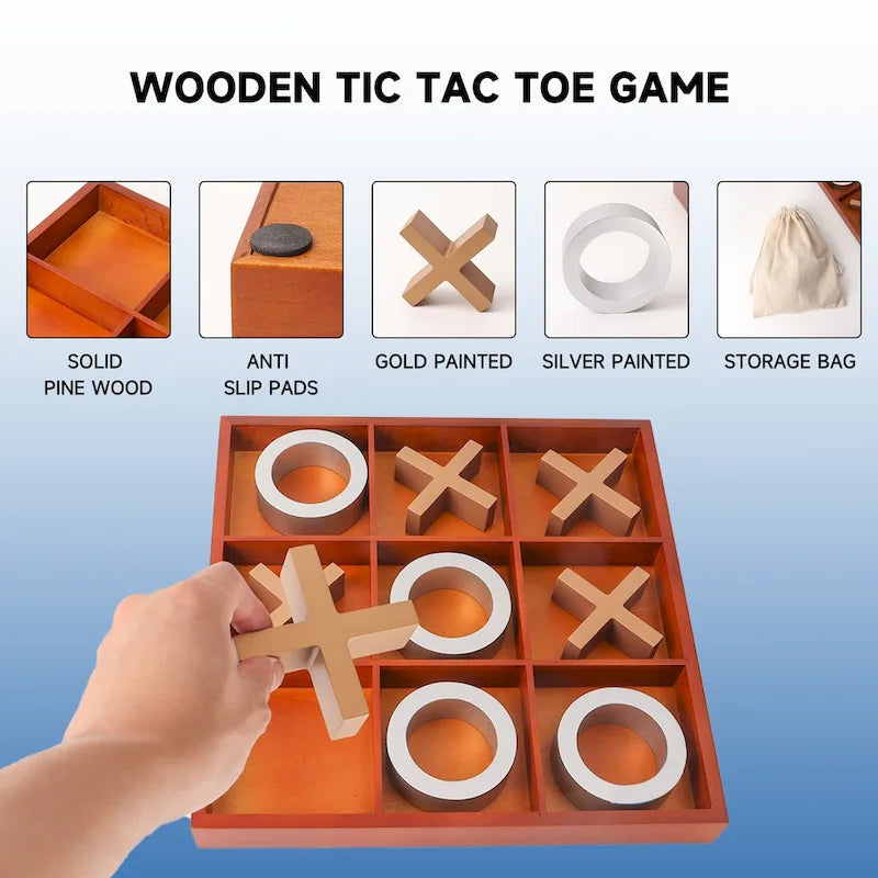 Jeu de morpion géant en bois GSE 14, idéal pour enfants et adultes. Parfait pour le bureau, le salon, la chambre d'amis ou comme décoration sur une table basse.