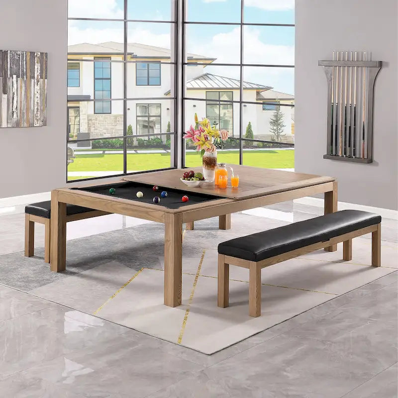 Olivia 8ft Vintage Ash Billiard Slate Pool Table with Dining Top