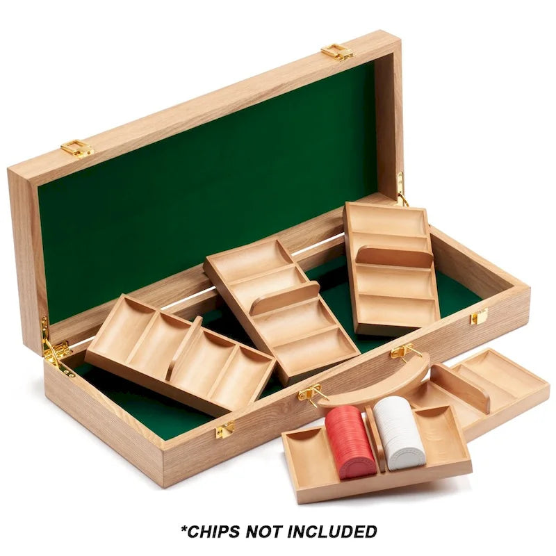 Coffret de luxe en bois pour jetons de poker de casino GSE (500 pièces) avec 5 plateaux à jetons en bois