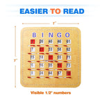 Cartes de bingo GSE à obturateur avec curseur de réinitialisation rapide. Cartes de bingo réutilisables à réinitialisation par glissement du bout des doigts.