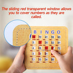 Cartes de bingo GSE à obturateur avec curseur de réinitialisation rapide. Cartes de bingo réutilisables à réinitialisation par glissement du bout des doigts.