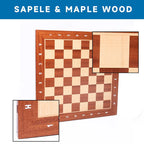 Échiquier GSE 19 x 19 en bois incrusté, échiquier professionnel Staunton pour tournois avec 2 cases