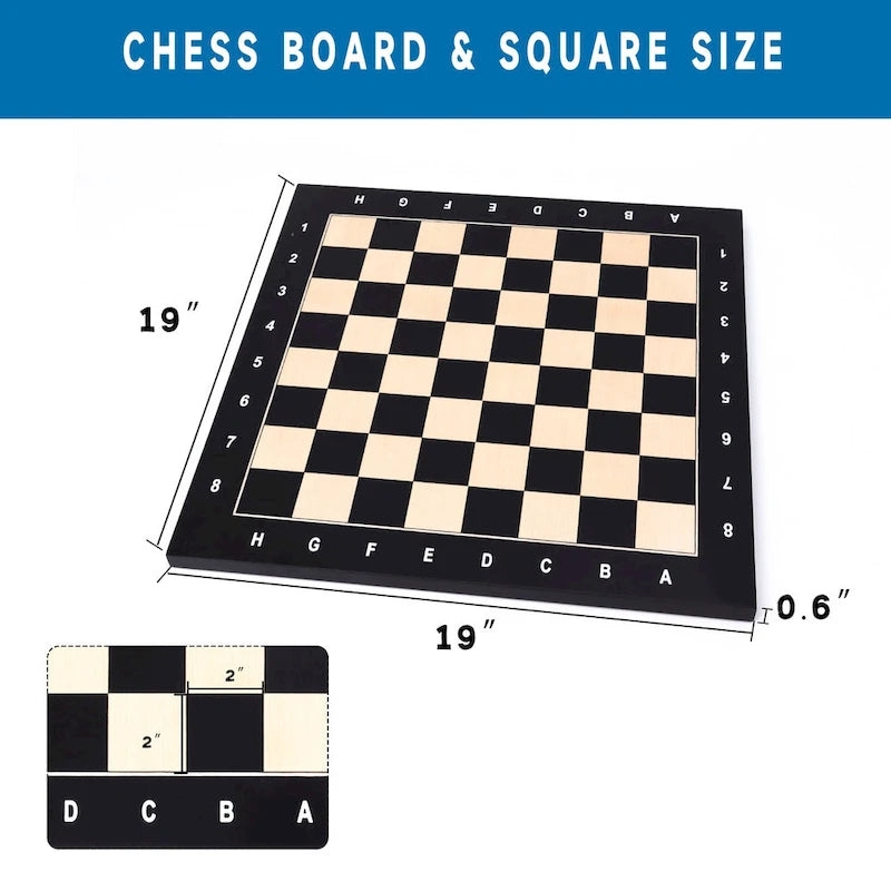 Échiquier GSE 19 x 19 en bois incrusté, échiquier professionnel Staunton pour tournois avec 2 cases