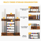 Râtelier de billard mural Moasis pour 8 queues avec support de rangement pour 24 boules