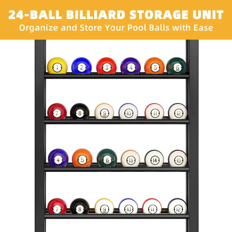 Râtelier de billard mural Moasis pour 8 queues avec support de rangement pour 24 boules